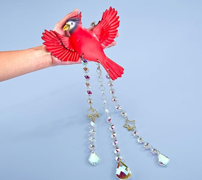 Red Cardinaluncatcher-Cardinal Gifts for Women, Window Hanging Ornament with Rainbow Prism, Memorial Gift for Women, Handmade Bird Decor for Home Garden, Christmas Valentine Gift for mom(Red B)
