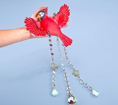 Red Cardinaluncatcher-Cardinal Gifts for Women, Window Hanging Ornament with Rainbow Prism, Memorial Gift for Women, Handmade Bird Decor for Home Garden, Christmas Valentine Gift for mom(Red B)