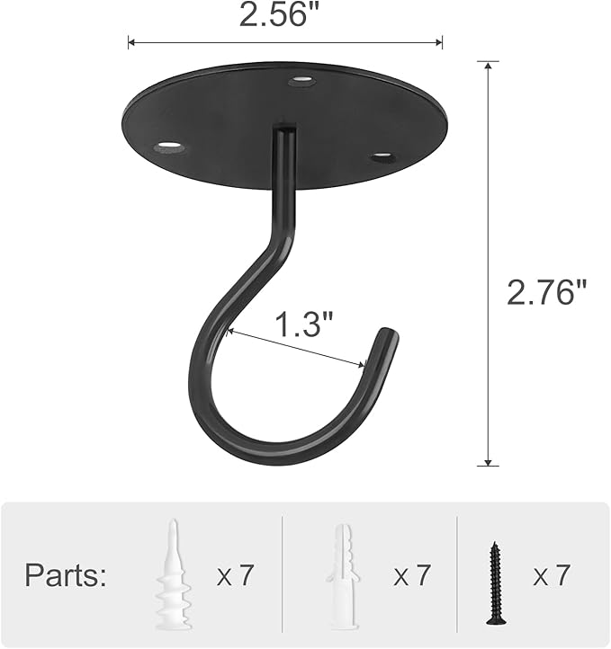 Mkono Ceiling Hooks for Hanging Plants, Metal Plant Hanger Bracket Wall Mount for Hanging Bird Feeders, Lanterns, Wind Chimes, Planters, Indoor&Outdoor Decoration (2-Pack) (Black)