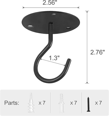 Mkono Ceiling Hooks for Hanging Plants, Metal Plant Hanger Bracket Wall Mount for Hanging Bird Feeders, Lanterns, Wind Chimes, Planters, Indoor&Outdoor Decoration (2-Pack) (Black)