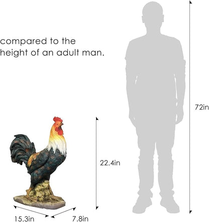 22.4" H Rooster Garden Statue – Garden Decor with Realistic Detail Chicken Sculpture, Standing Rooster Garden Ornament for Decor