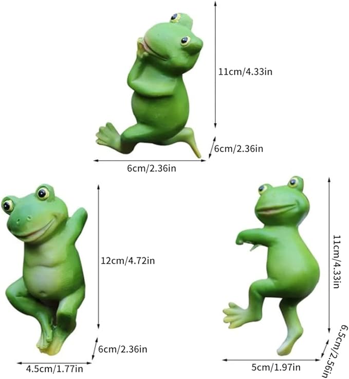 Garden Sculptures, Cute Frog Figurines Hanging Animal Statue Garden Ornaments Decor for Flower Pot Fence Yard 3 Pcs