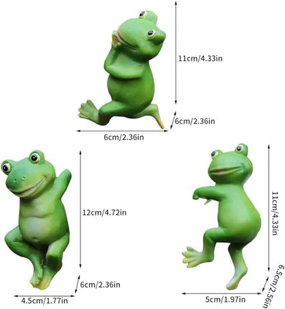 Garden Sculptures, Cute Frog Figurines Hanging Animal Statue Garden Ornaments Decor for Flower Pot Fence Yard 3 Pcs