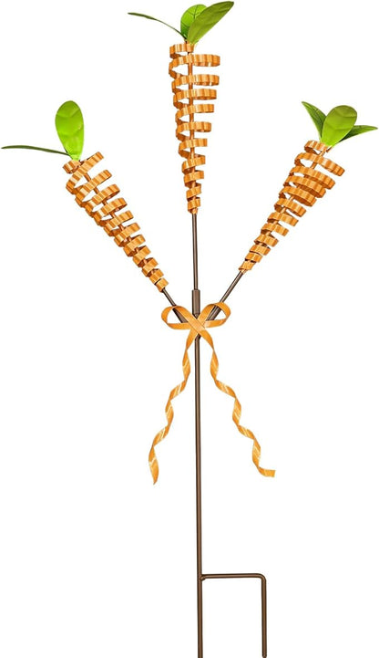 Easter Yard Stakes, 28-Inch 3-Head Carrot Metal Garden Stakes, Rust-Resistant Coiled Iron Wire Outdoor Decor, Spring Easter Decorations Outdoor for Garden, Lawn, Patio, Easter Outdoor Decor