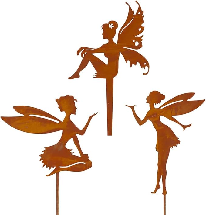 Decorative Garden Stakes Fairy Silhouette Metal Yard Stakes Arts Outdoor Garden Decor Spring Decor (C)