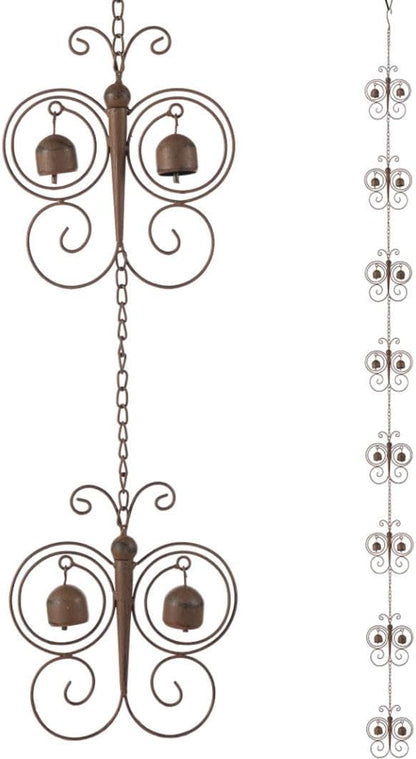 Glitzhome 8.5 FT Rain Chains for Gutters, Butterfly Bells Faux Copper Finish Rain Chains for Outside, Adjustable Rain Catcher Chain with V-Shaped Gutter