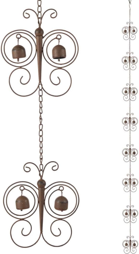 Glitzhome 8.5 FT Rain Chains for Gutters, Butterfly Bells Faux Copper Finish Rain Chains for Outside, Adjustable Rain Catcher Chain with V-Shaped Gutter