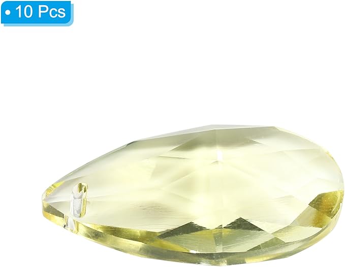 PATIKIL K9 Crystal Pendants Teardrop Beads, 10 Pack 38mm Chandelier Prisms Parts Hanging Beads DIY Lamp for Arts Crafts Decoration, Light Yellow