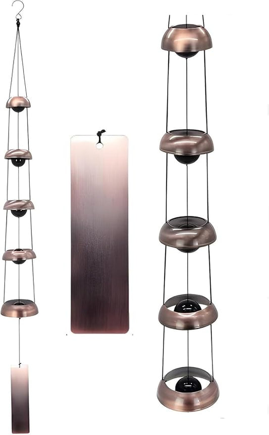 Copper Temple Wind Chimes for Outside - 5 Bell Feng Shui Windchime for Home, Garden, Patio & Porch - Spiritual Zen Decor, Memorial & Sympathy Gifts for Mom, Grandma, Neighbors