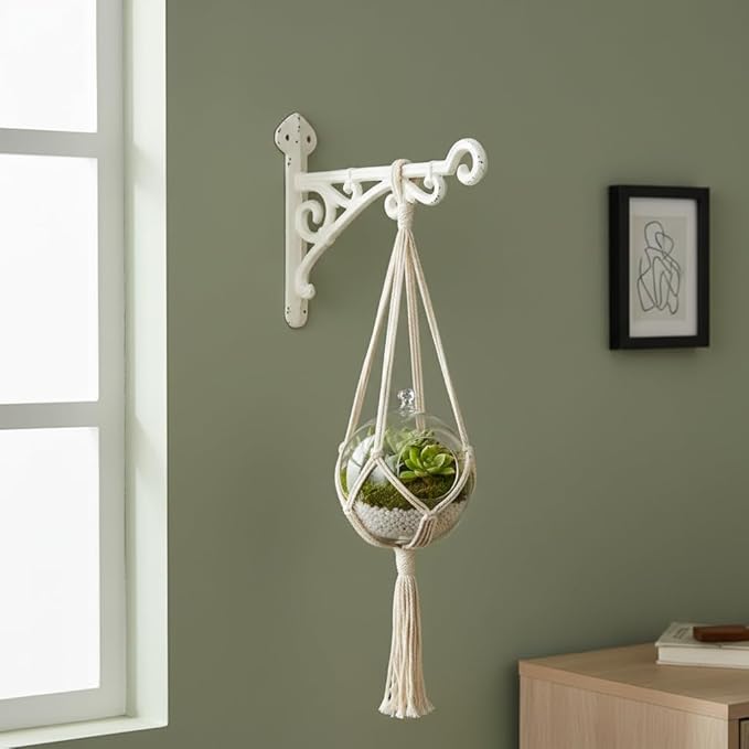Comfy Hour 11" Heavy Duty White Cast Iron Wall Mount Bracket, Decorative Plant Hanger for Outdoor Garden & Indoor Home, Vintage Metal Hook for Bird Feeders, Wind Chimes & Lanterns, 1 pc