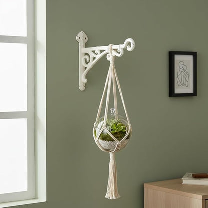 Comfy Hour 11" Heavy Duty White Cast Iron Wall Mount Bracket, Decorative Plant Hanger for Outdoor Garden & Indoor Home, Vintage Metal Hook for Bird Feeders, Wind Chimes & Lanterns, 1 pc