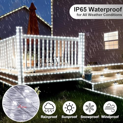 66FT 200LED Solar Rope Lights - White Waterproof, 8 Modes