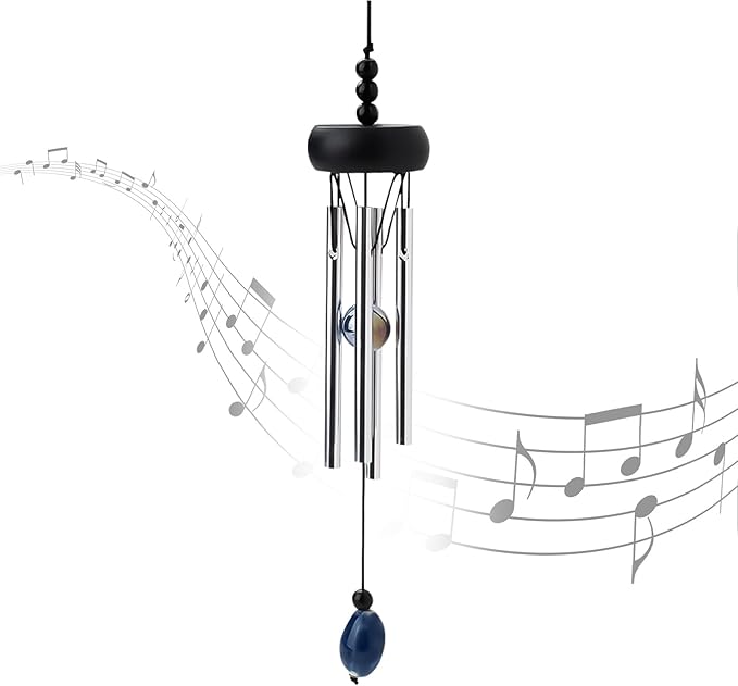 10.6'' Aluminium Mini Wind Chimes with 4 Rods, Memorial Wind Chimes for Outside Small Gifts Deep Tone Unique Garden Patio Hanging Home Decor Black