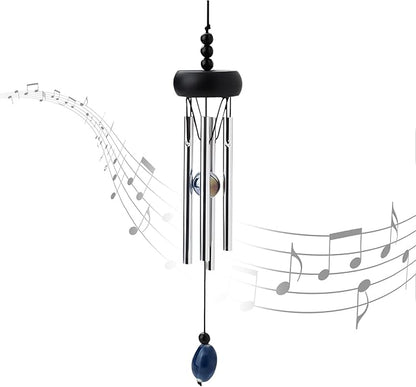 10.6'' Aluminium Mini Wind Chimes with 4 Rods, Memorial Wind Chimes for Outside Small Gifts Deep Tone Unique Garden Patio Hanging Home Decor Black