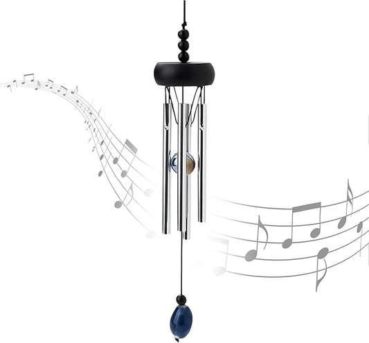 10.6'' Aluminium Mini Wind Chimes with 4 Rods, Memorial Wind Chimes for Outside Small Gifts Deep Tone Unique Garden Patio Hanging Home Decor Black