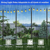 SINLEY 10 Ft Metal String Light Poles - 4 Pack with Fork