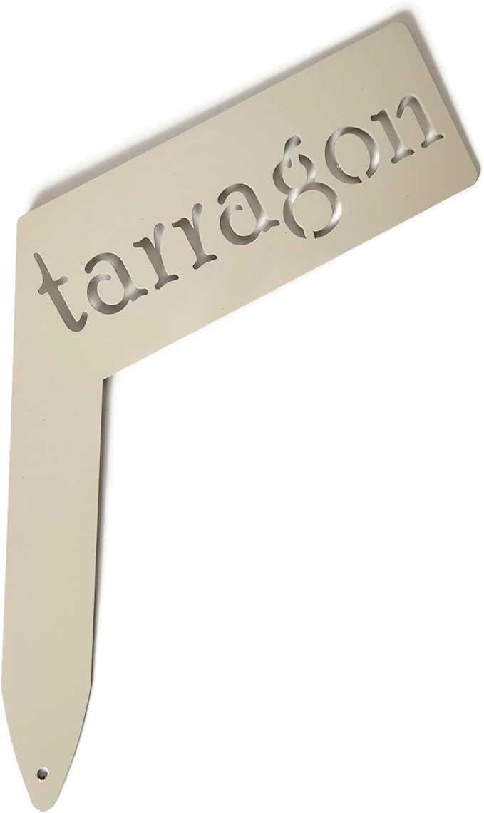 Planter Size Small Metal Garden Plant Vegetable Flower or Herb Markers 13.5 Inches Tall (tarragon, Cream)