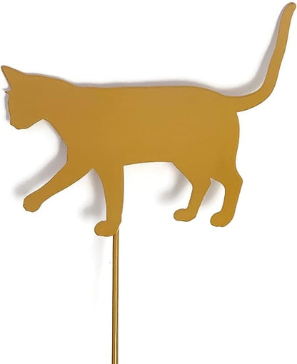 Pets and Farm Animals Metal Garden Landscape Stake (11.5" Wide Cat on Stake, Dark Yellow)