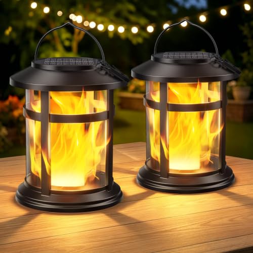 Solar Lanterns - Flickering Flame, Waterproof, 2 Pack