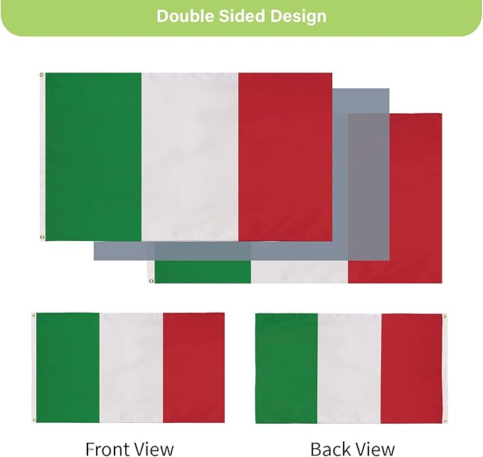 Evergreen Italian Flag 3x5 Outdoor Double Sided, IT Italy Flags for Outside with Grommets, 3-Ply Banners for Garden Patio, Indoor Wall Decor for Room, Works with Standard Estate Flag Poles