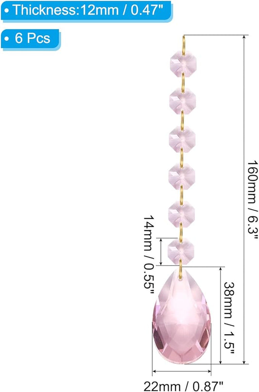 PATIKIL Teardrop Crystal Chandelier Pendants Beads, 6 Pack 160mm Length 38mm Chandelier Prisms Parts Ornaments Hanging Beads for DIY Arts Crafts Decoration, Pink