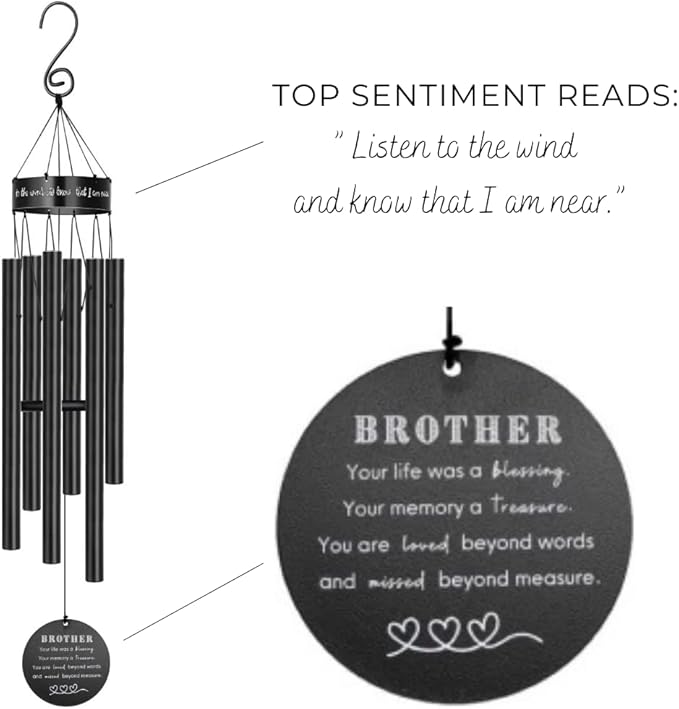 Memorial Wind Chimes for Loss of Loved One Prime, Outdoor Memory Chimes Mom, Dad, Grandma, Wife, Personalized Bereavement Windchimes, Sympathy Remembrance Chime, Windchime Gift (Brother Memorial)