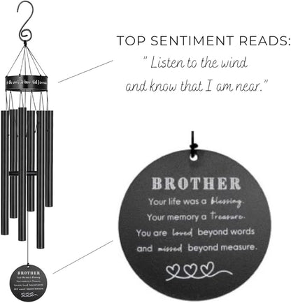 Memorial Wind Chimes for Loss of Loved One Prime, Outdoor Memory Chimes Mom, Dad, Grandma, Wife, Personalized Bereavement Windchimes, Sympathy Remembrance Chime, Windchime Gift (Brother Memorial)