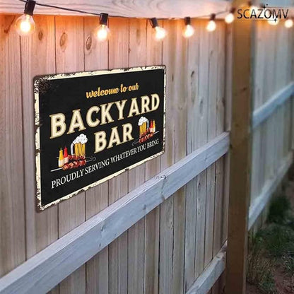 SCAZOMV Welcome To Our Backyard Bar & Grill Metal Sign Outdoor Pool Backyard Bar Signs 12"X8" Tin Sign