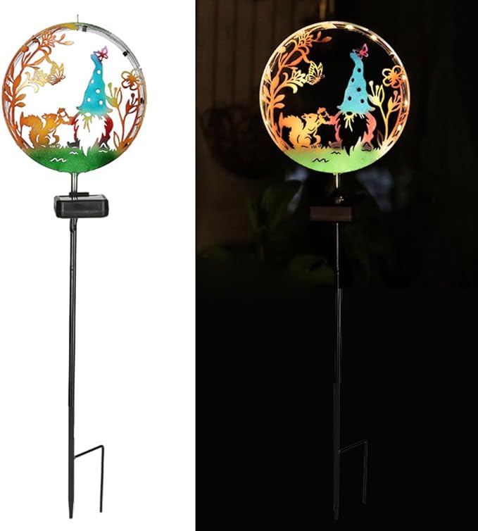 Solar Powered Squirrel elf Light, Garden Decoration forging Iron Art Beautiful Squirrel and elf Ground lamp, Wireless Dusk to Dawn LED Landscape Light Waterproof.