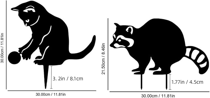 Decorative Garden Stakes for Outside,Metal Animal Silhouette Yard Art Set of 2,Cat & Raccoon Garden Decor for Garden, Lawn, Patio, Cute Outdoor Lawn Ornaments Animal Silhouette Statues