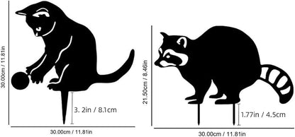 Decorative Garden Stakes for Outside,Metal Animal Silhouette Yard Art Set of 2,Cat & Raccoon Garden Decor for Garden, Lawn, Patio, Cute Outdoor Lawn Ornaments Animal Silhouette Statues
