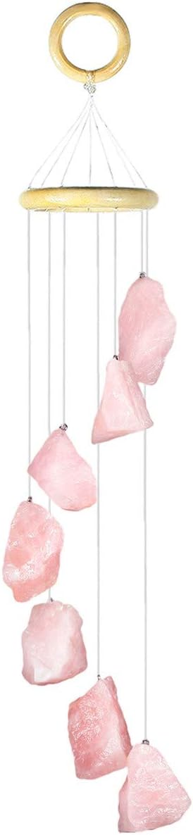 Nupuyai Wind Chimes - Unique Raw Stones Wind Chimes for Indoor Outdoor, Healing Stone Windchime Hanging Ornament for Home Garden, 17.7-21.7'', Rose Quartz