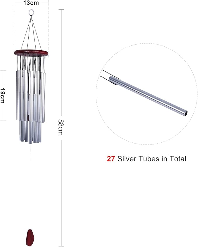 Large Aluminum Wind Chime Tubes, 27 Tubes Wind Chimes Hanging Bell Garden Decoration for Outdoor Living Yard Garden 34.6in