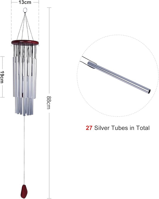 Large Aluminum Wind Chime Tubes, 27 Tubes Wind Chimes Hanging Bell Garden Decoration for Outdoor Living Yard Garden 34.6in
