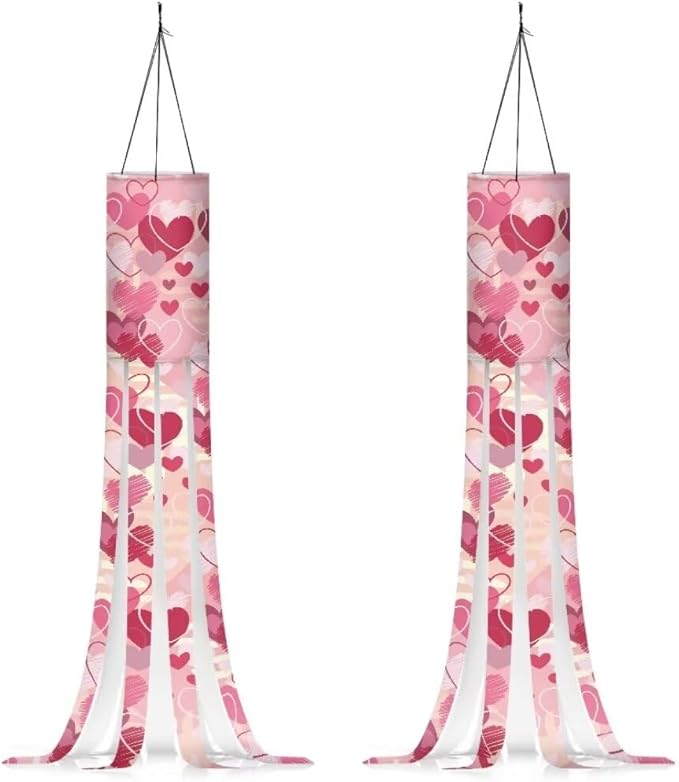 Jeiento 2PCS Valentine's Day Windsock for Outside Sweet Heart Windsock Flag with Hook Recycle 40-Inch Garden Wind Socks for Valentine's Day Home Yard Outdoor Decor Party Supplies