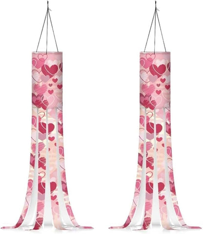 Jeiento 2PCS Valentine's Day Windsock for Outside Sweet Heart Windsock Flag with Hook Recycle 40-Inch Garden Wind Socks for Valentine's Day Home Yard Outdoor Decor Party Supplies