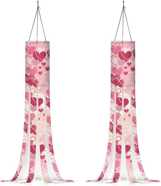 Jeiento 2PCS Valentine's Day Windsock for Outside Sweet Heart Windsock Flag with Hook Recycle 40-Inch Garden Wind Socks for Valentine's Day Home Yard Outdoor Decor Party Supplies