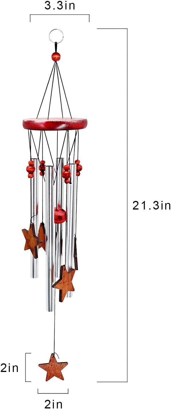Star Wind Chimes Outdoor Outside Decor for Patio Porch Garden Memorial and Sympathy Windchime Silver