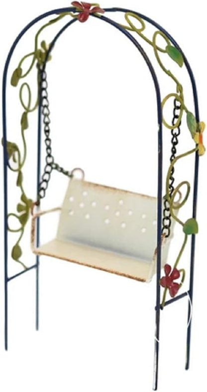 Pacific Giftware Enchanted Mini Fairy Garden Accessories Decorative Metal Arch Shape Arbor Swing with Floral Design 8 inch Tall