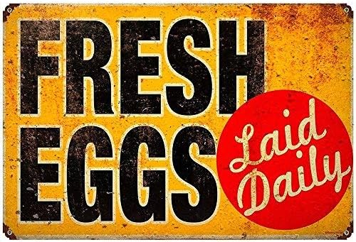 Fresh Eggs Laid Daily Metal Art Sign for Chicken Coop Hen Coop Kitchen Cottage Farm Decor 20cm x 30cm