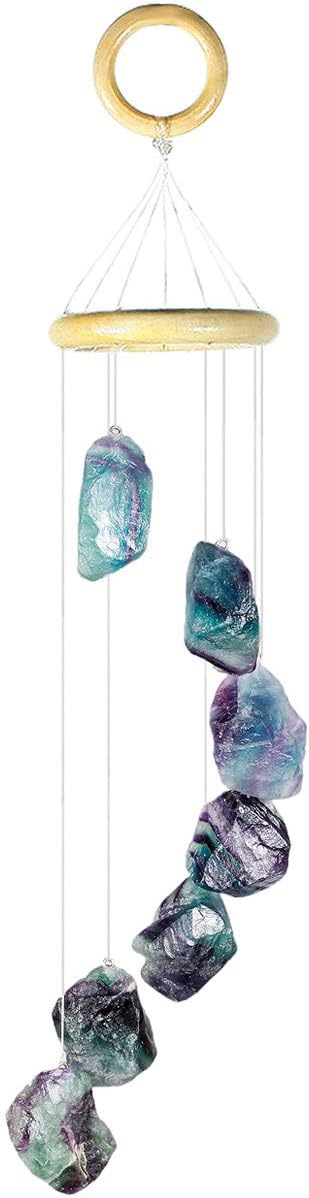 mookaitedecor Fluorite Stones Rough Crystals Wind Chimes for Home Garden Decoration 17-21 Inches