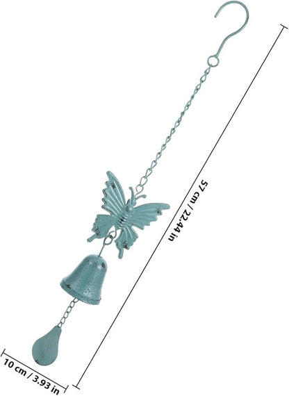 Vintage Cast Iron Butterfly Wind Chimes for Outdoor Garden Patio Hanging Decor Small Blue Wind Bells for Yard and Porch Outside Use