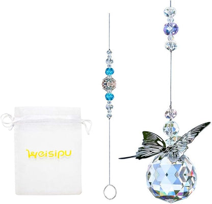 WEISIPU Crystal Hanging Decorations - Hanging Ornament Crystals Butterfly Suncatchers with Clear Crystal Ball for Home, Office, Garden Decoration, Window Decorations Hanging