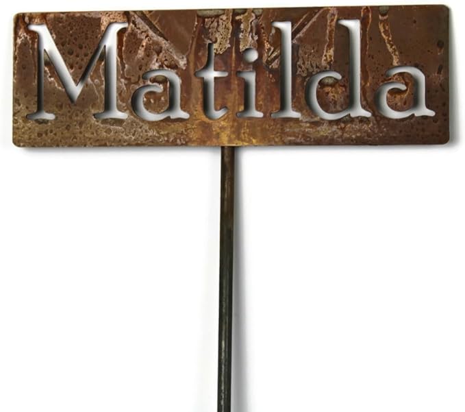 Classic Metal Garden Markers Clearance Items 20 to 33 Inches Tall (Matilda, Naturally Rusted)