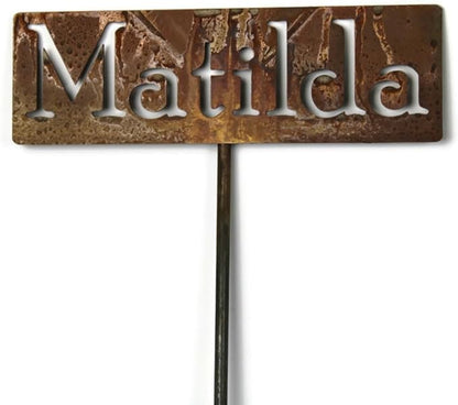 Classic Metal Garden Markers Clearance Items 20 to 33 Inches Tall (Matilda, Naturally Rusted)