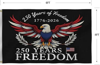 250 Years Of Freedom Blue Flags 4X6Ft, 250th Birthday Flag, Men Women Banner,Vibrant Colors, Double Stitched with 2 Brass Grommets, Bar Garden Street Decoration, GYM, Office Decor,Indoor Outdoor Use,Gifts. (Black, 4x6ft)
