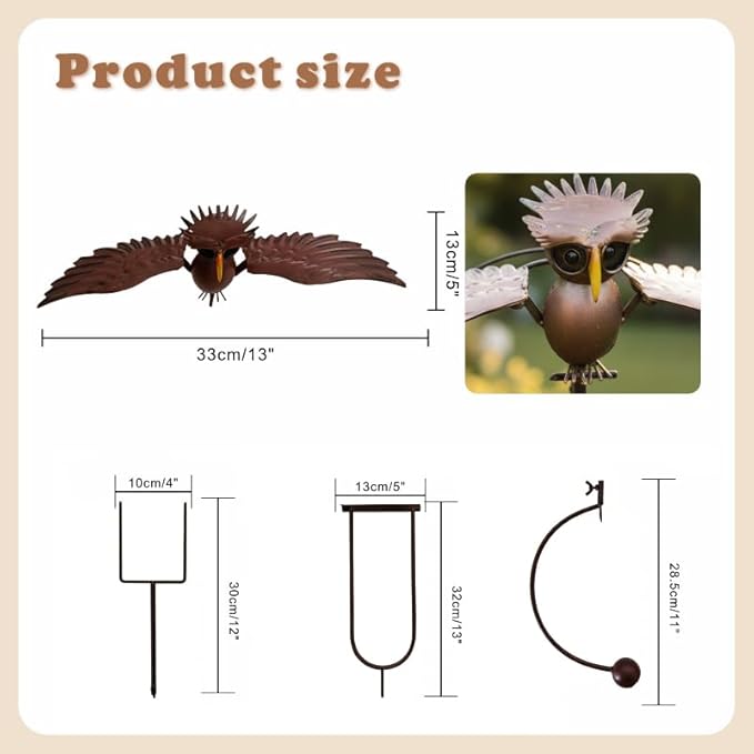 Metal Owl Garden Stake Decor, Owl Garden Rocker Outdoor Metal Owl Sculpture, Kinetic Owl Decorative Garden Stakes for Outdoor Garden Lawn Yard (Standing Owl)
