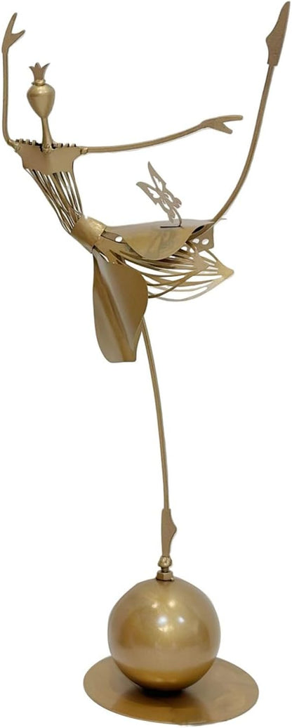 Garden Metal Statue Outdoor Dancing Girl Bird Art Farmhouse Footpath Yard Ornament Sculpture Vintage Style (A, One Size)