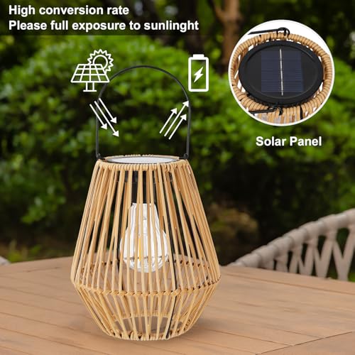 Solar Lanterns Outdoor - Wicker Waterproof 2 Pack