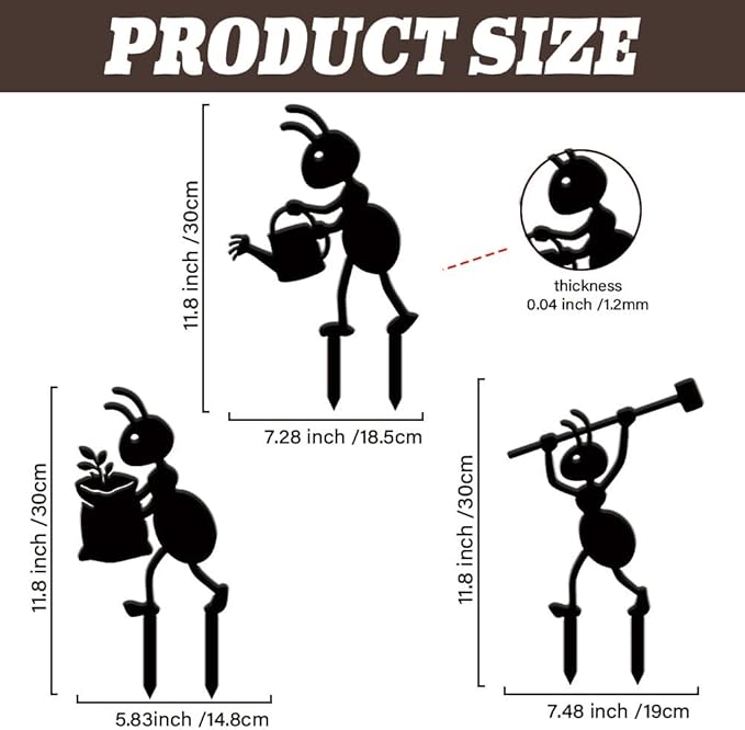 SUPERDANT 3PCS Industrial Ant Metal Garden Yard Art Decor Black Silhouette Outdoor Iron Art Decoration Garden Stakes Statues Ornament Crafts for Backyard Parks Lawns Outdoor Spaces